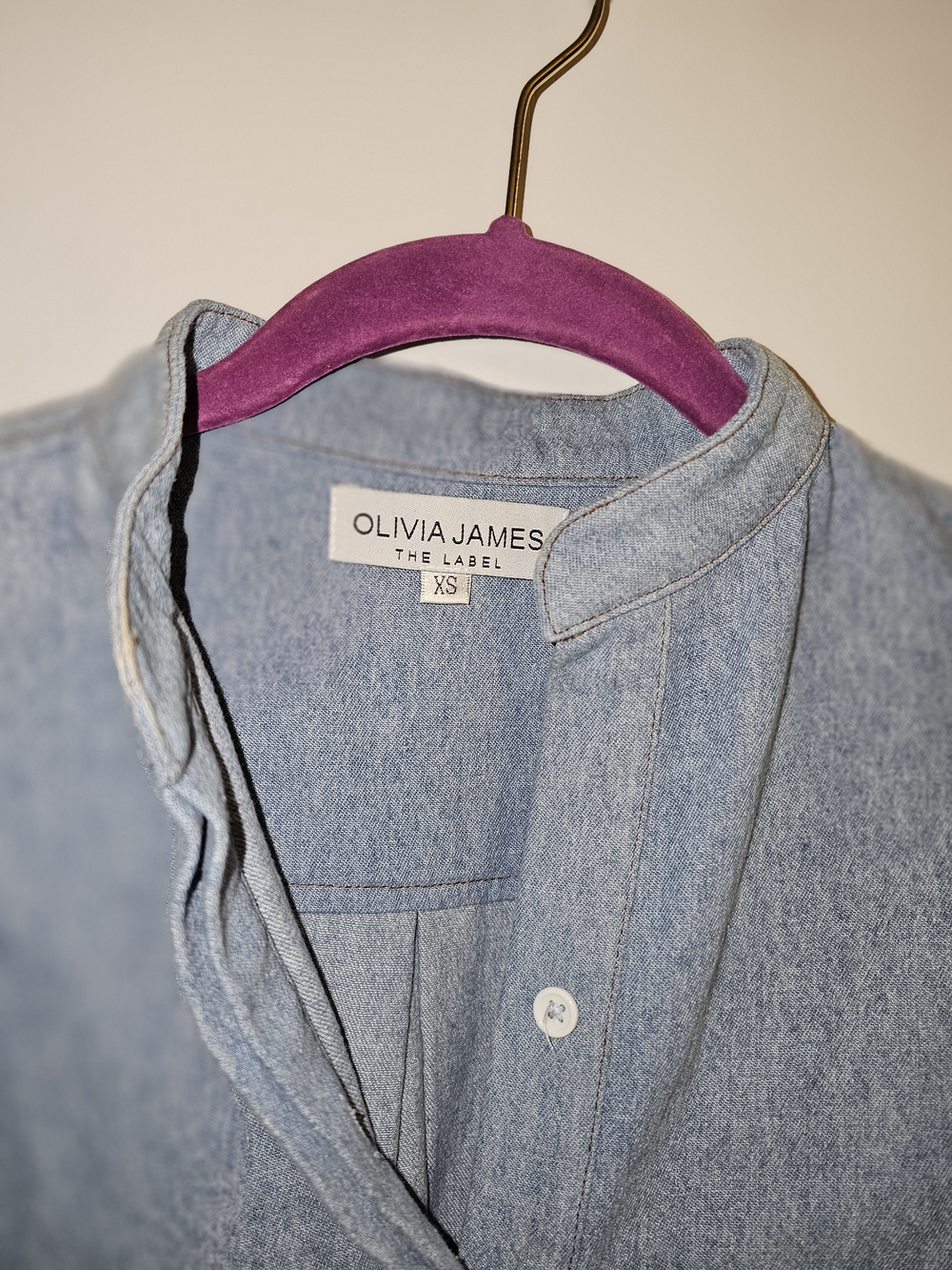 Olivia James The Label Annie Puff Sleeve Denim Blouse Size Extra Small XS - Picture 8 of 9
